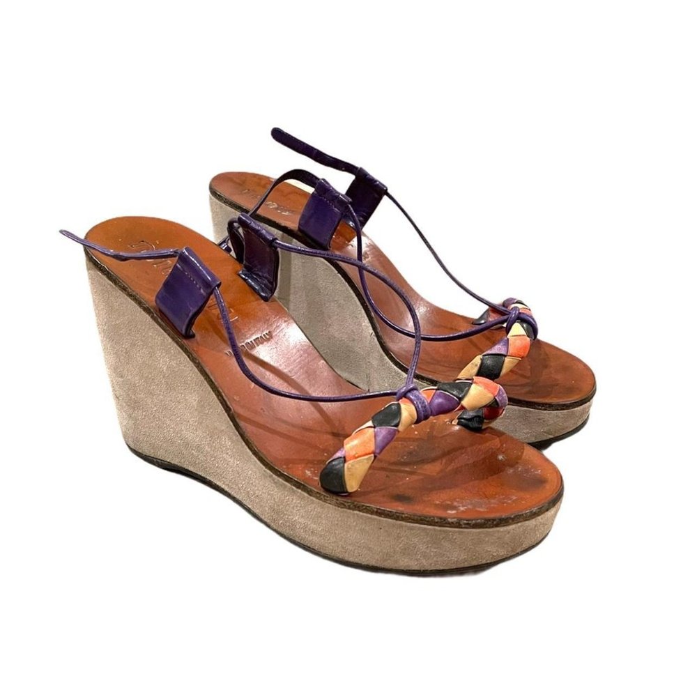 Miu Miu 90s/ 2000s Boho Hippie Lace Up Platform W… - image 3